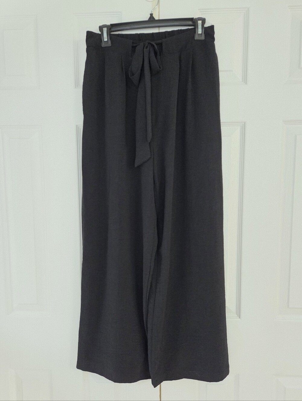 BLACK PALAZZO PANTS WIDE LEG LIGHTWEIGHT MATCHING TIE BELT WITH POCKETS M